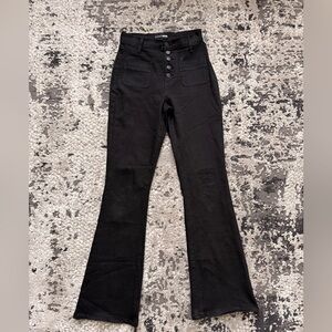 Fashion Nova Black High Waisted Button Fly Flare Jeans Stretch Denim